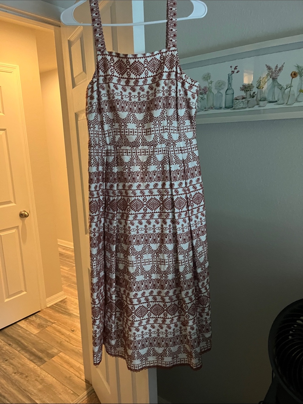 ANTONIO MELANI Cream Dress with Rust Red Geometric Print